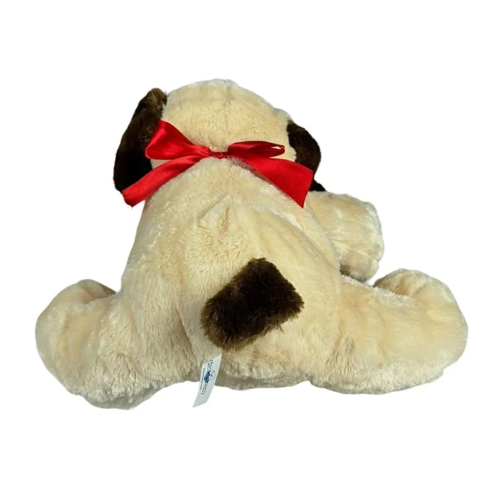 Hugfun Beagle Plush Realistic Tan Large Eyes Floppy Big Head Long Dog Red Bow